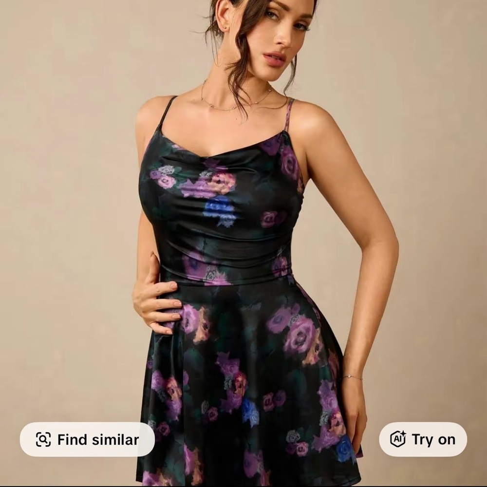 Floral Black and Purple Women's Dress